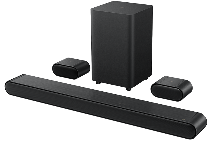 Barre de son TCL classe S 5.1 canaux avec DTS Virtual:X, haut-parleur central intégré, enceinte ambiophonique et caisson de basse sans fil - S4510-CA